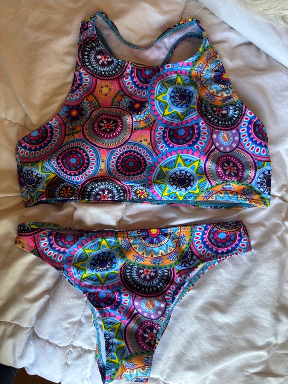 Multicolor Patterned Two-Piece Swim Set - Bright Geo Print
